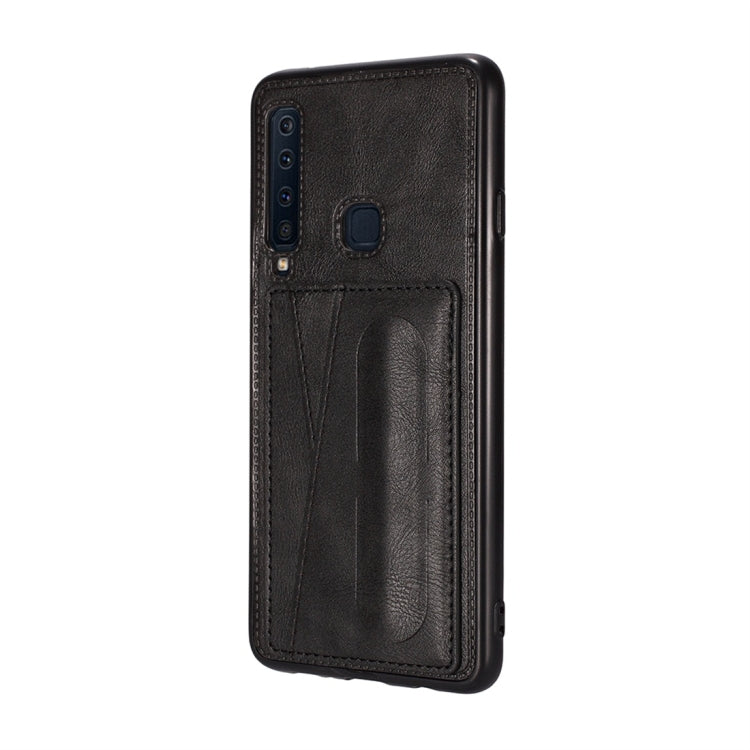 For Galaxy A9 (2018) / A9s Shockproof PC + PU Protective Case with Spring Holder & Card Slot