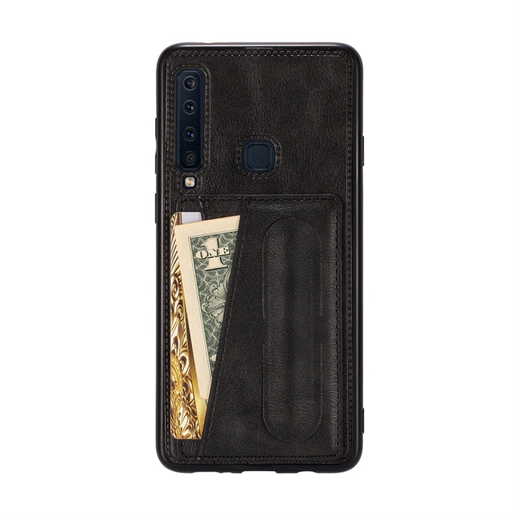 For Galaxy A9 (2018) / A9s Shockproof PC + PU Protective Case with Spring Holder & Card Slot