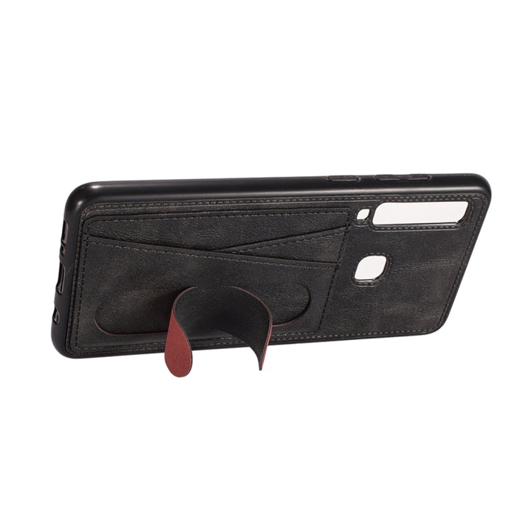 For Galaxy A9 (2018) / A9s Shockproof PC + PU Protective Case with Spring Holder & Card Slot