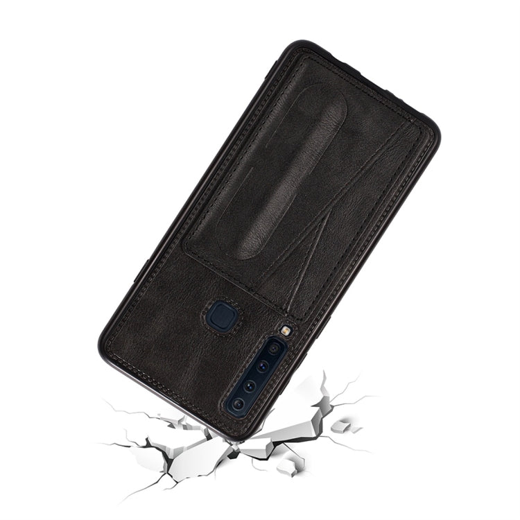For Galaxy A9 (2018) / A9s Shockproof PC + PU Protective Case with Spring Holder & Card Slot