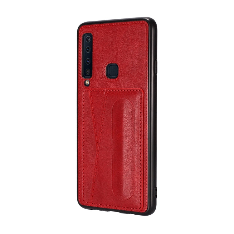 For Galaxy A9 (2018) / A9s Shockproof PC + PU Protective Case with Spring Holder & Card Slot