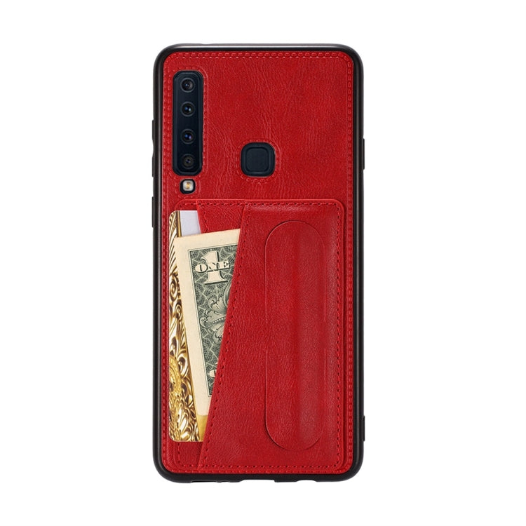 For Galaxy A9 (2018) / A9s Shockproof PC + PU Protective Case with Spring Holder & Card Slot