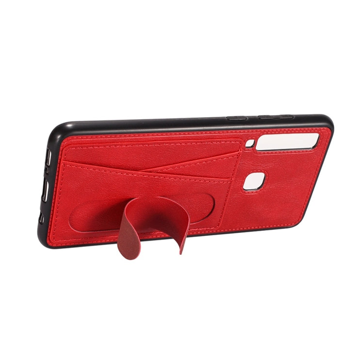 For Galaxy A9 (2018) / A9s Shockproof PC + PU Protective Case with Spring Holder & Card Slot