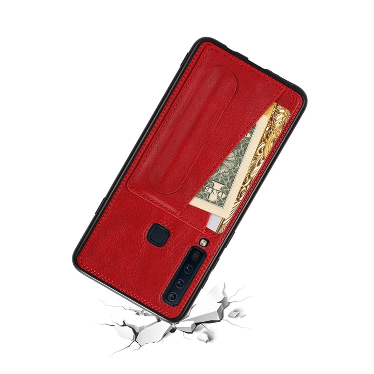 For Galaxy A9 (2018) / A9s Shockproof PC + PU Protective Case with Spring Holder & Card Slot