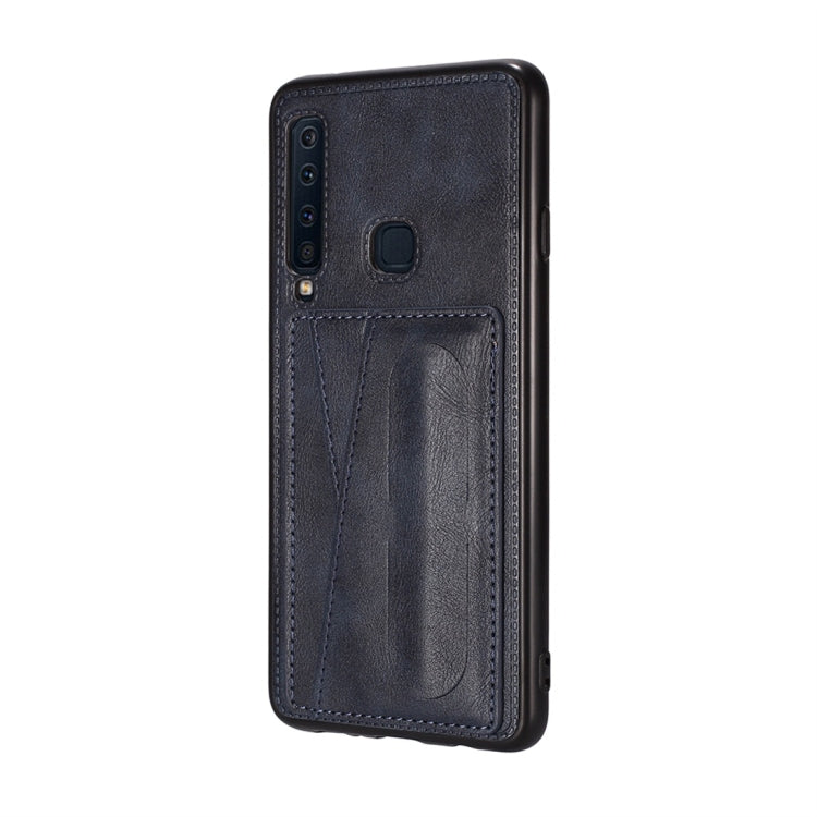 For Galaxy A9 (2018) / A9s Shockproof PC + PU Protective Case with Spring Holder & Card Slot