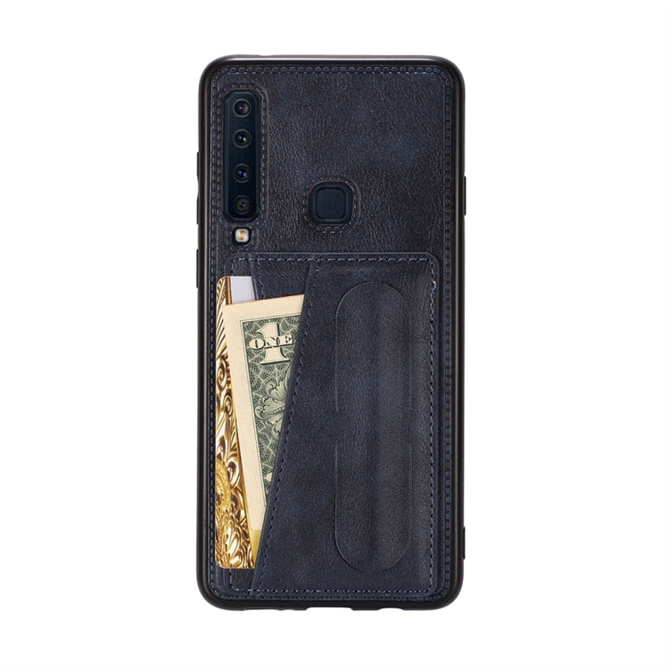 For Galaxy A9 (2018) / A9s Shockproof PC + PU Protective Case with Spring Holder & Card Slot