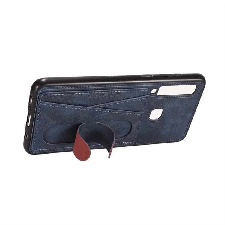 For Galaxy A9 (2018) / A9s Shockproof PC + PU Protective Case with Spring Holder & Card Slot