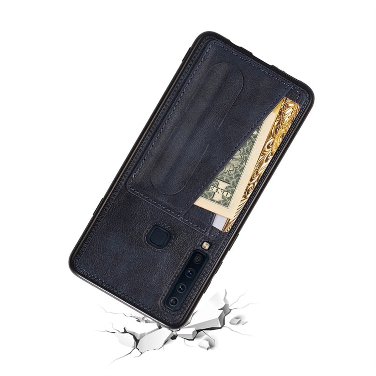 For Galaxy A9 (2018) / A9s Shockproof PC + PU Protective Case with Spring Holder & Card Slot
