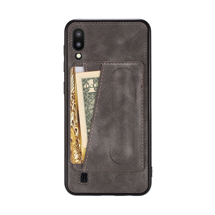 For Galaxy A10 Shockproof PC + PU Protective Case with Spring Holder & Card Slot