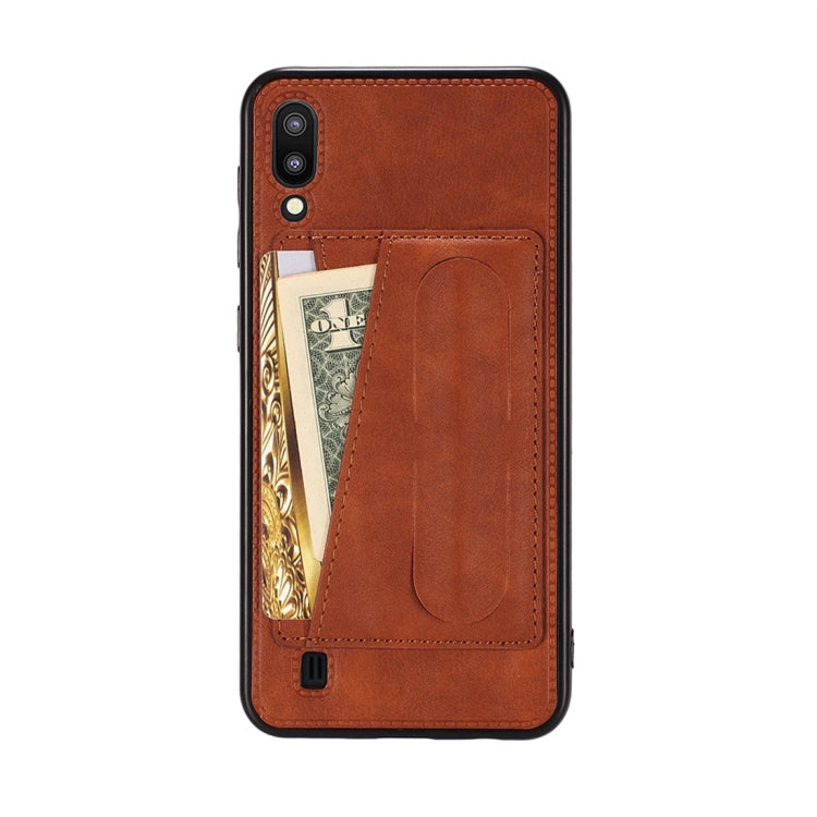 For Galaxy A10 Shockproof PC + PU Protective Case with Spring Holder & Card Slot