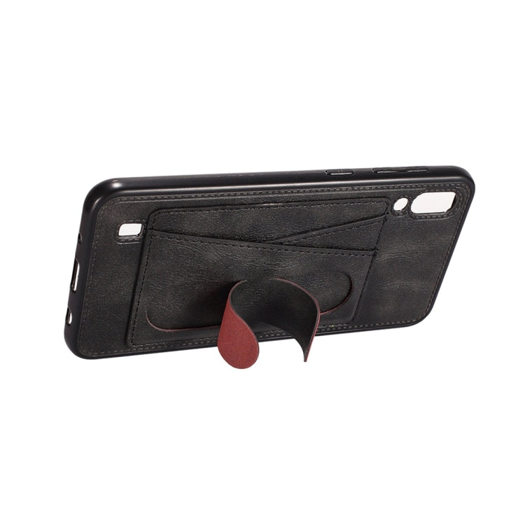 For Galaxy A10 Shockproof PC + PU Protective Case with Spring Holder & Card Slot