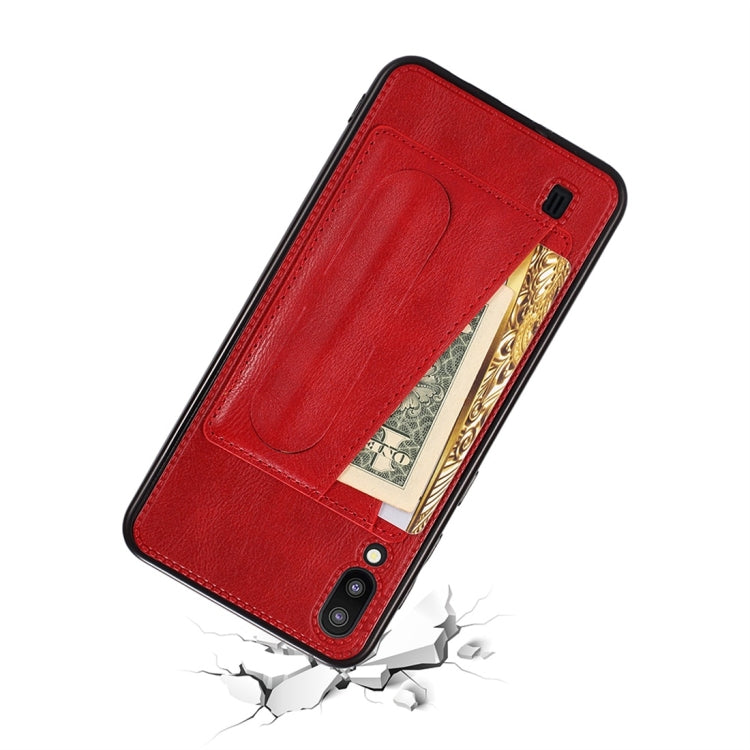 For Galaxy A10 Shockproof PC + PU Protective Case with Spring Holder & Card Slot