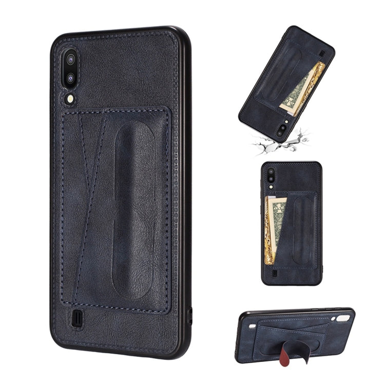 For Galaxy A10 Shockproof PC + PU Protective Case with Spring Holder & Card Slot