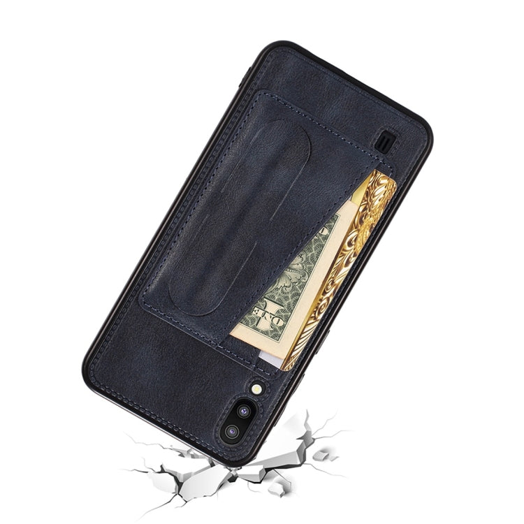 For Galaxy A10 Shockproof PC + PU Protective Case with Spring Holder & Card Slot