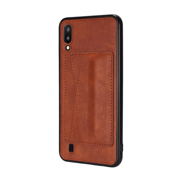 For Galaxy M20 Shockproof PC + PU Protective Case with Spring Holder & Card Slot