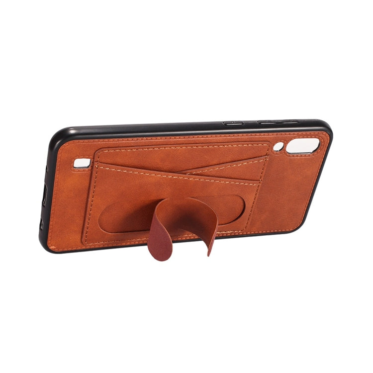 For Galaxy M20 Shockproof PC + PU Protective Case with Spring Holder & Card Slot