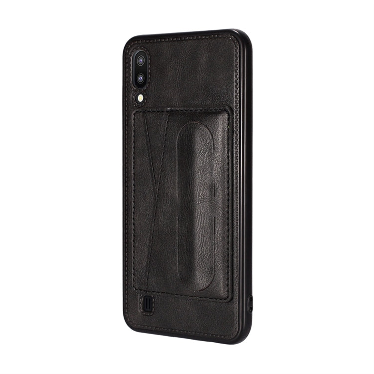 For Galaxy M20 Shockproof PC + PU Protective Case with Spring Holder & Card Slot