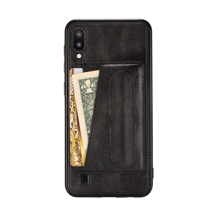 For Galaxy M20 Shockproof PC + PU Protective Case with Spring Holder & Card Slot