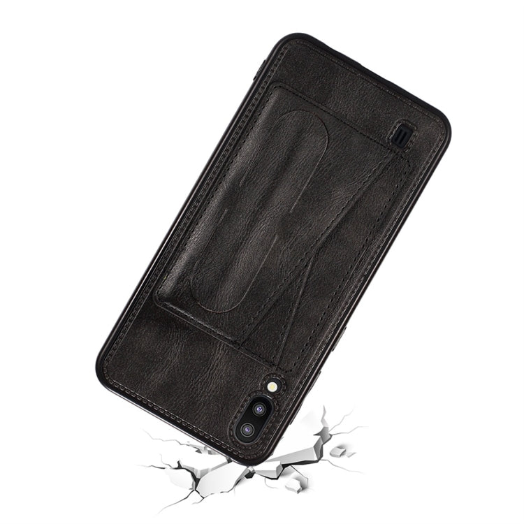 For Galaxy M20 Shockproof PC + PU Protective Case with Spring Holder & Card Slot