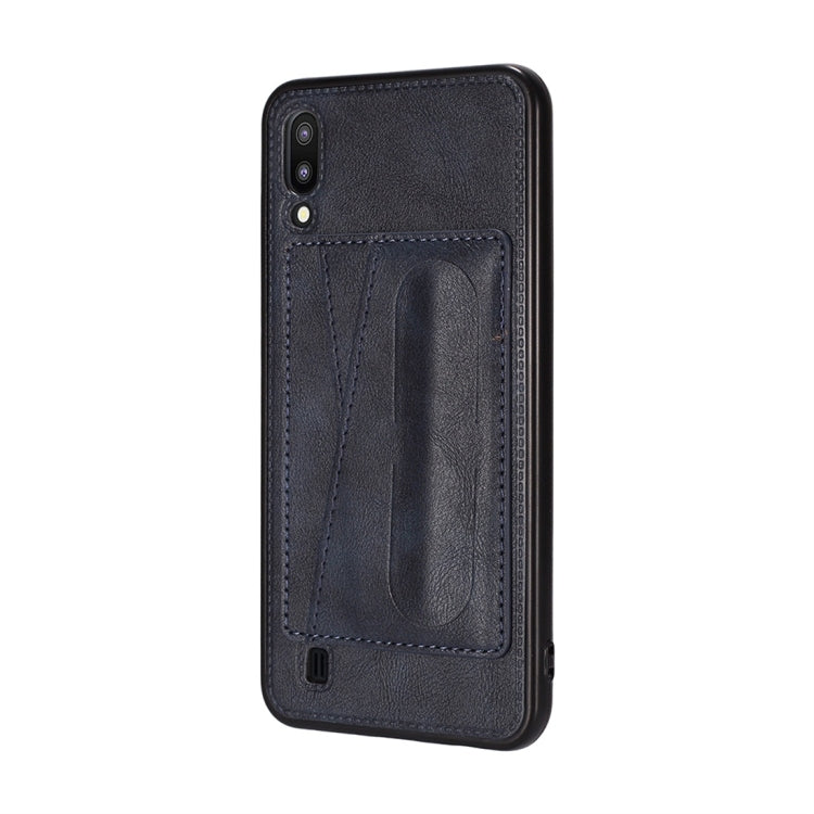 For Galaxy M20 Shockproof PC + PU Protective Case with Spring Holder & Card Slot