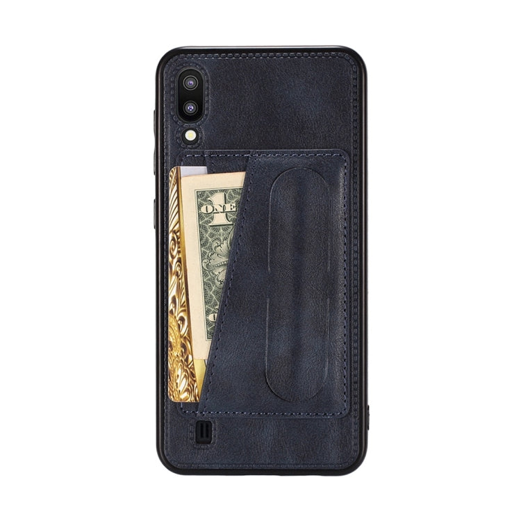 For Galaxy M20 Shockproof PC + PU Protective Case with Spring Holder & Card Slot