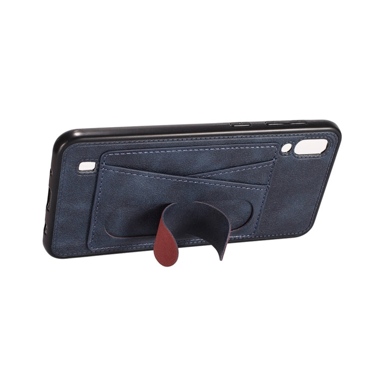 For Galaxy M20 Shockproof PC + PU Protective Case with Spring Holder & Card Slot