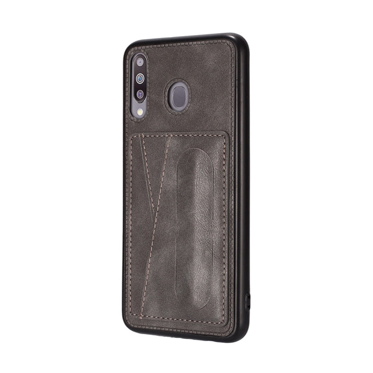 For Galaxy A20 Shockproof PC + PU Protective Case with Spring Holder & Card Slot