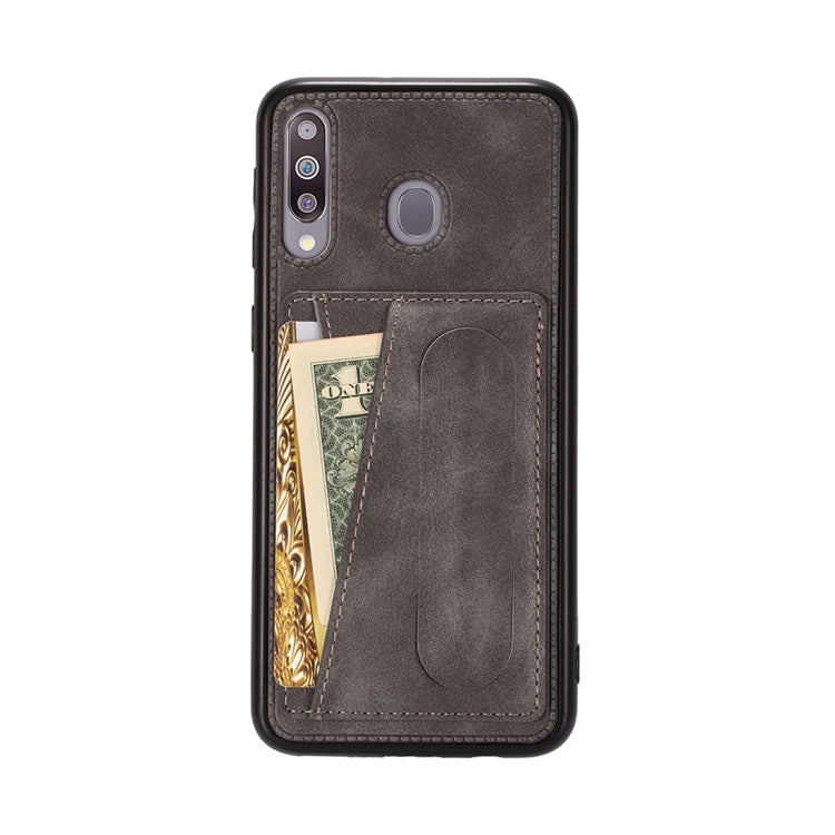 For Galaxy A20 Shockproof PC + PU Protective Case with Spring Holder & Card Slot