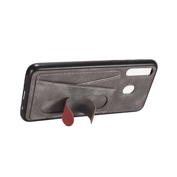 For Galaxy A20 Shockproof PC + PU Protective Case with Spring Holder & Card Slot