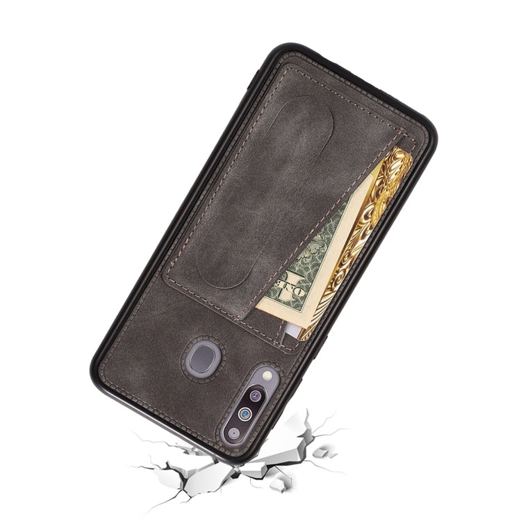 For Galaxy A20 Shockproof PC + PU Protective Case with Spring Holder & Card Slot