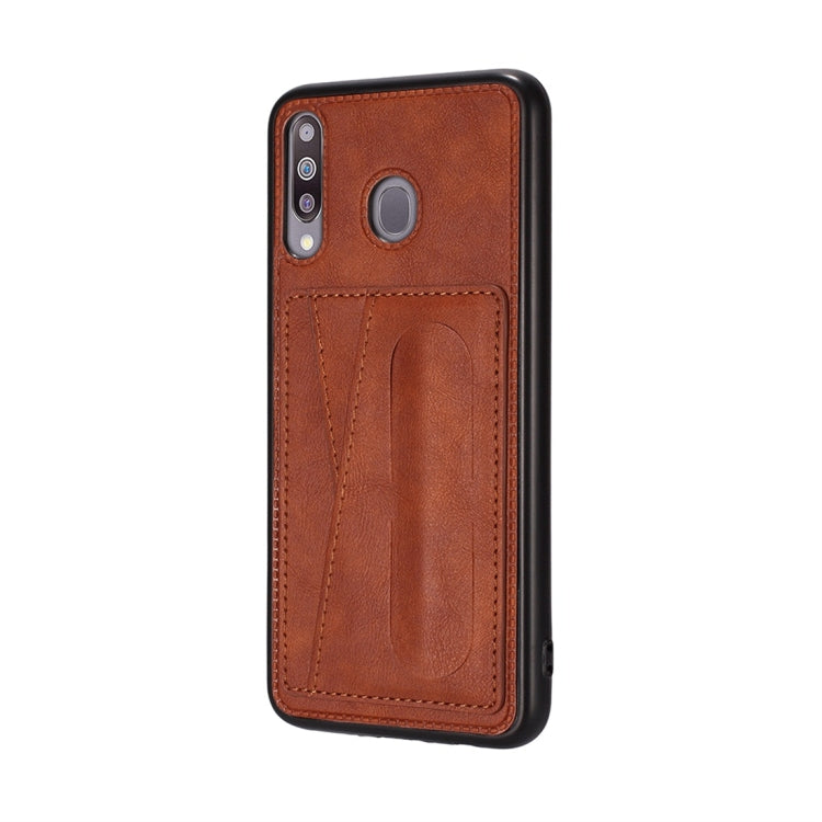 For Galaxy A20 Shockproof PC + PU Protective Case with Spring Holder & Card Slot