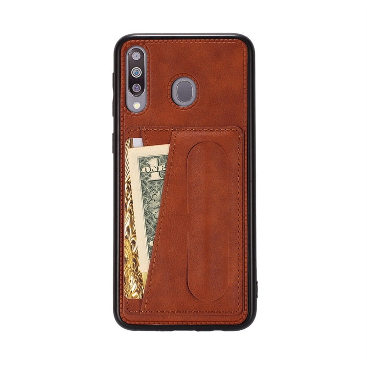 For Galaxy A20 Shockproof PC + PU Protective Case with Spring Holder & Card Slot