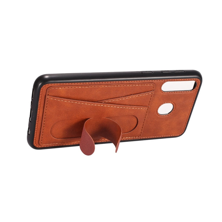 For Galaxy A20 Shockproof PC + PU Protective Case with Spring Holder & Card Slot