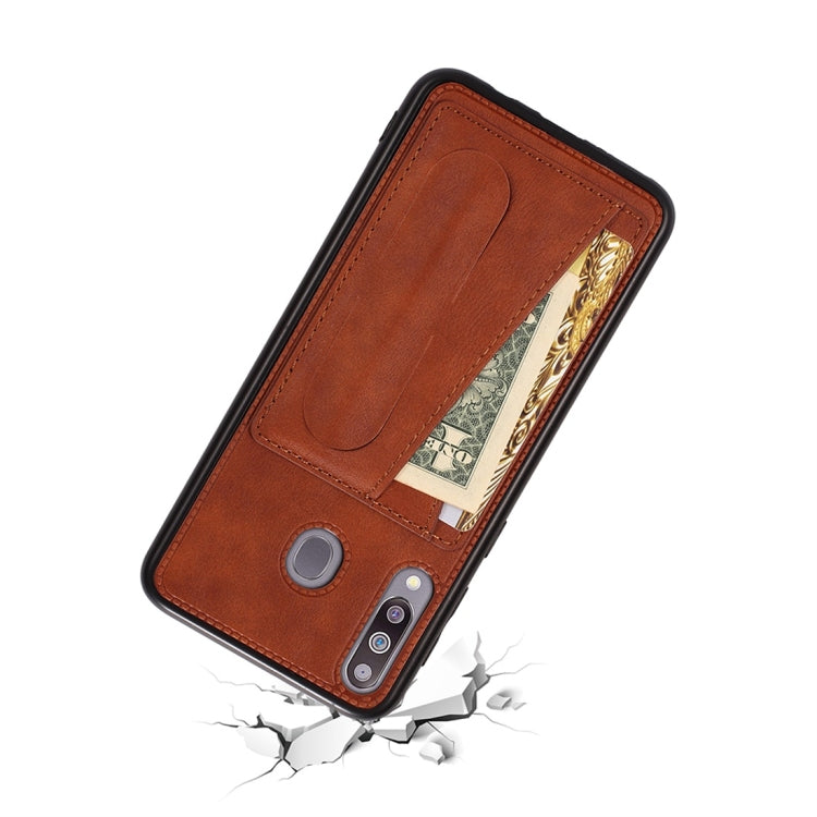 For Galaxy A20 Shockproof PC + PU Protective Case with Spring Holder & Card Slot