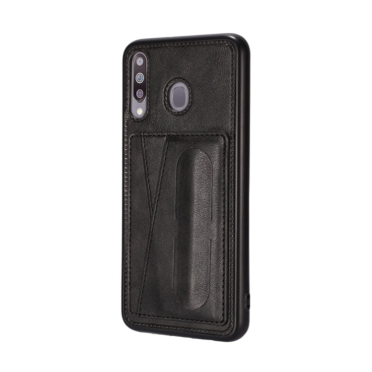 For Galaxy A20 Shockproof PC + PU Protective Case with Spring Holder & Card Slot