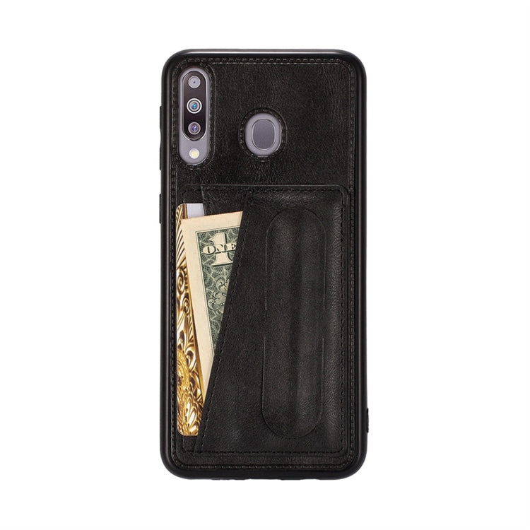 For Galaxy A20 Shockproof PC + PU Protective Case with Spring Holder & Card Slot