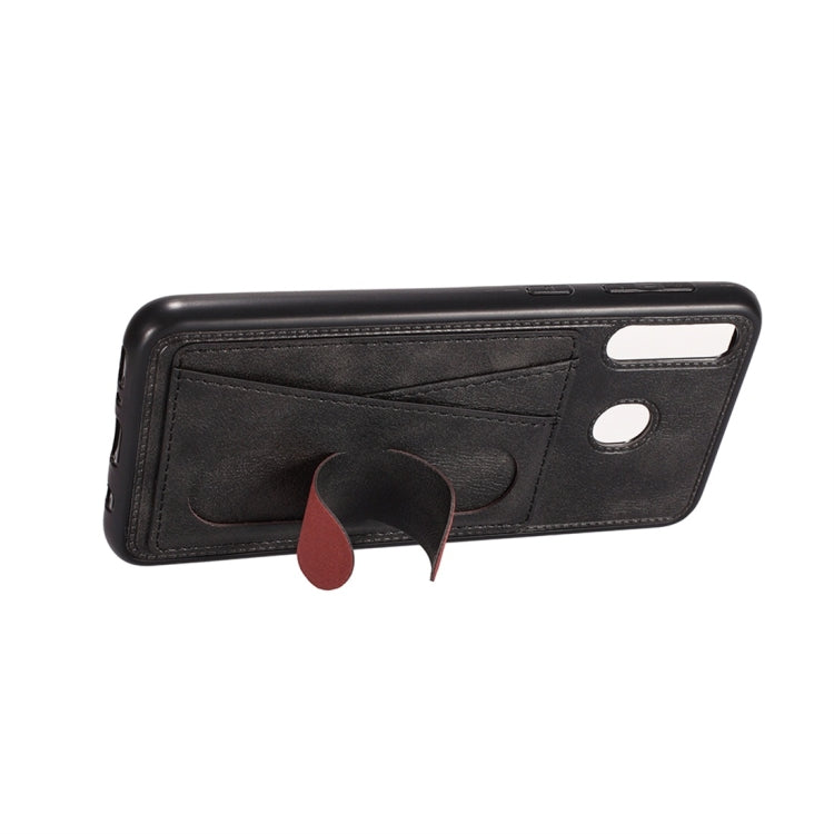 For Galaxy A20 Shockproof PC + PU Protective Case with Spring Holder & Card Slot