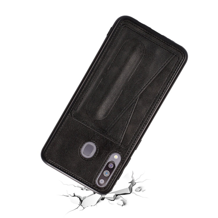 For Galaxy A20 Shockproof PC + PU Protective Case with Spring Holder & Card Slot