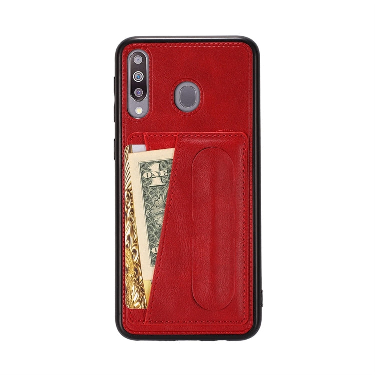 For Galaxy A20 Shockproof PC + PU Protective Case with Spring Holder & Card Slot