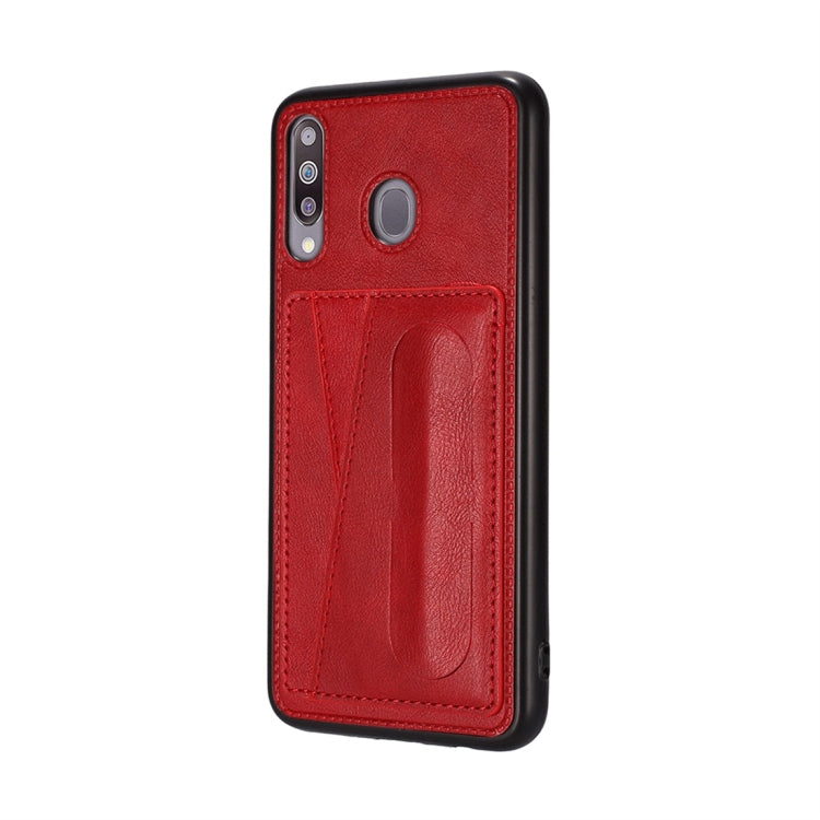 For Galaxy A20 Shockproof PC + PU Protective Case with Spring Holder & Card Slot