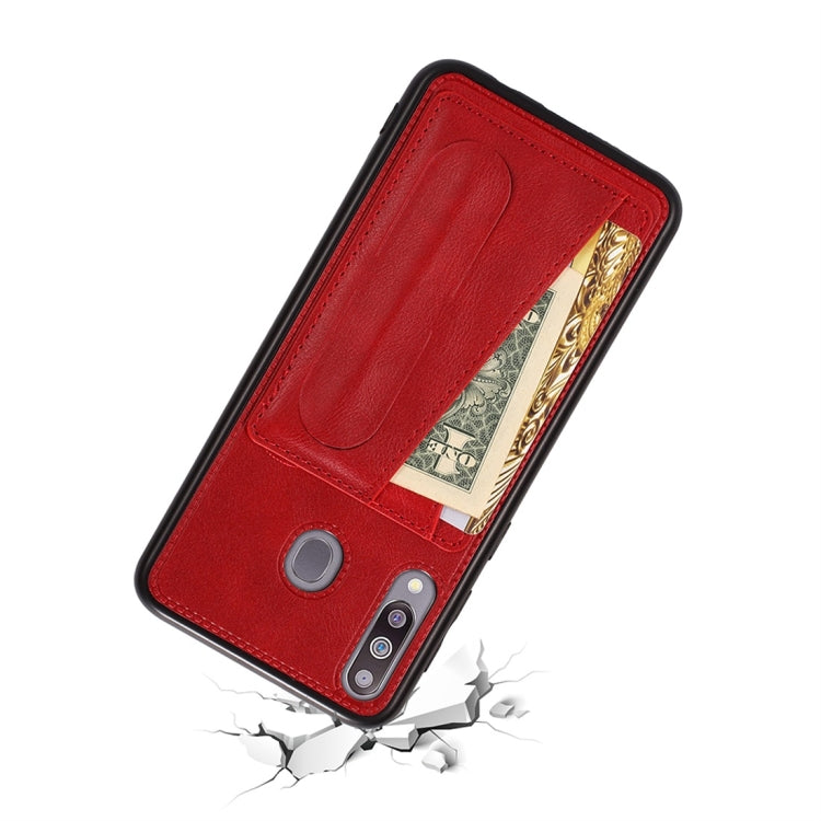 For Galaxy A20 Shockproof PC + PU Protective Case with Spring Holder & Card Slot