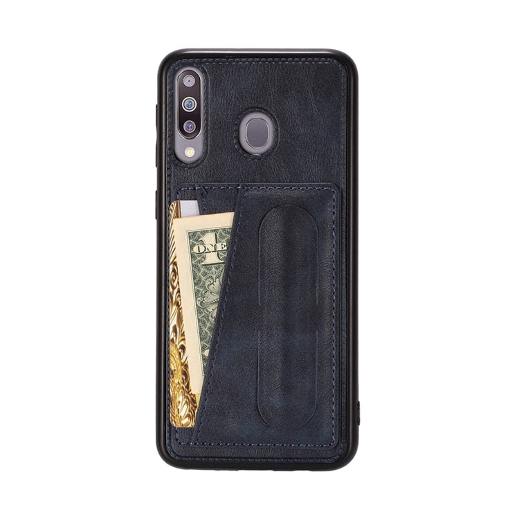 For Galaxy A20 Shockproof PC + PU Protective Case with Spring Holder & Card Slot