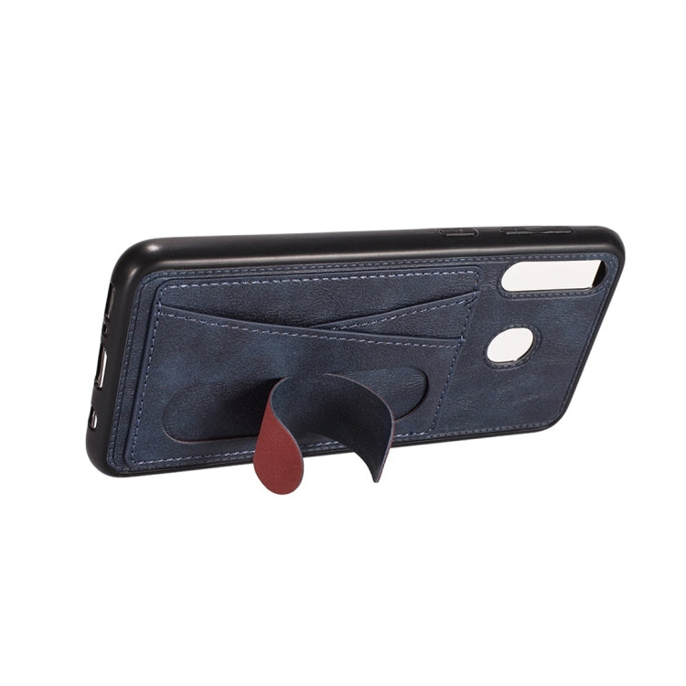 For Galaxy A20 Shockproof PC + PU Protective Case with Spring Holder & Card Slot