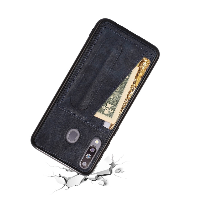 For Galaxy A20 Shockproof PC + PU Protective Case with Spring Holder & Card Slot