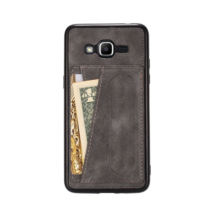 For Galaxy J2 Prime Shockproof PC + PU Protective Case with Spring Holder & Card Slot