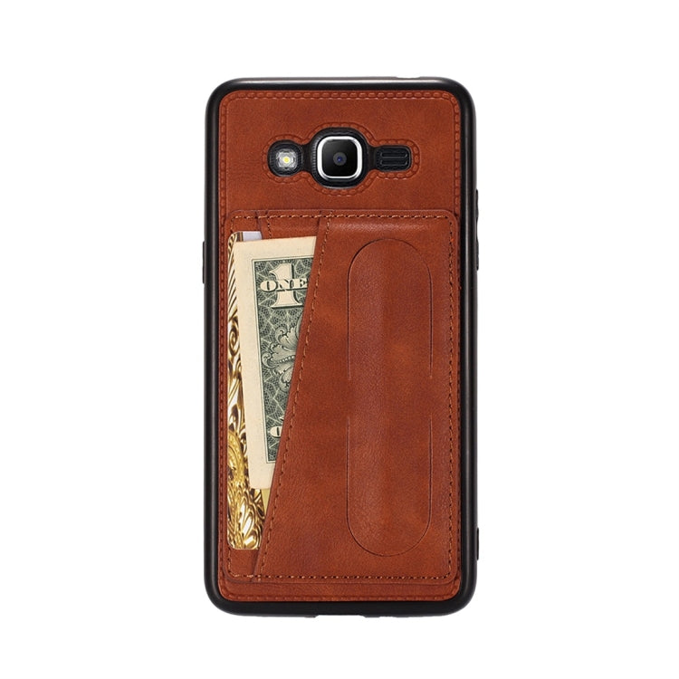 For Galaxy J2 Prime Shockproof PC + PU Protective Case with Spring Holder & Card Slot