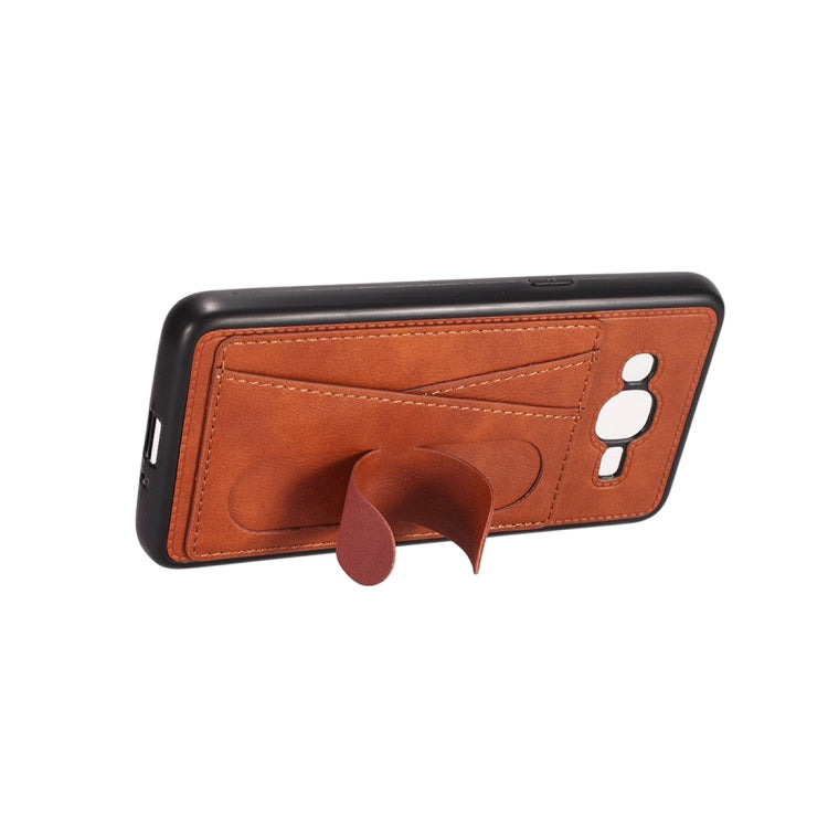 For Galaxy J2 Prime Shockproof PC + PU Protective Case with Spring Holder & Card Slot