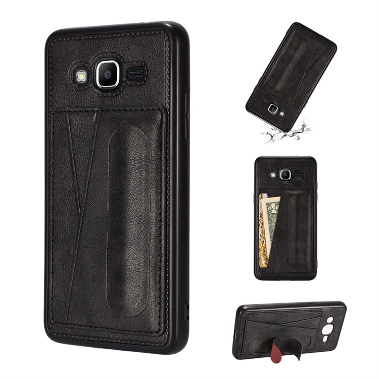 For Galaxy J2 Prime Shockproof PC + PU Protective Case with Spring Holder & Card Slot