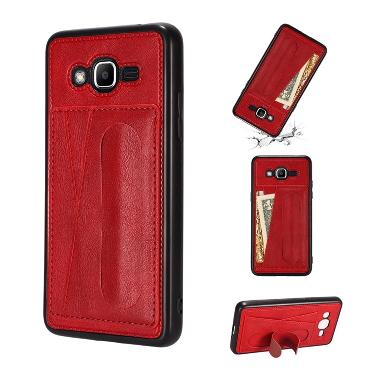 For Galaxy J2 Prime Shockproof PC + PU Protective Case with Spring Holder & Card Slot