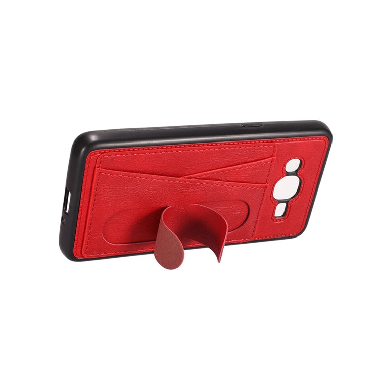For Galaxy J2 Prime Shockproof PC + PU Protective Case with Spring Holder & Card Slot